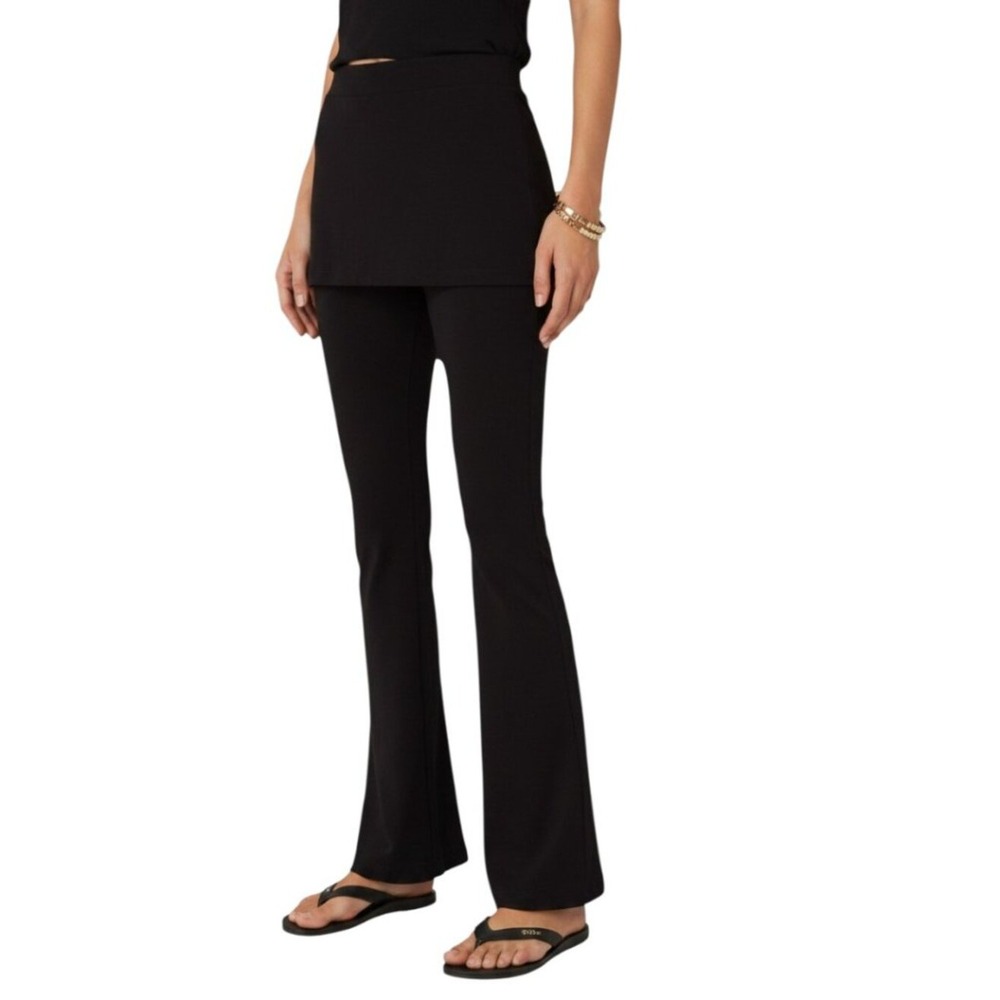 Maria Filo Skirt Overlay Flare Pants Womens S Black Skirted Y2K Stretch Knit
